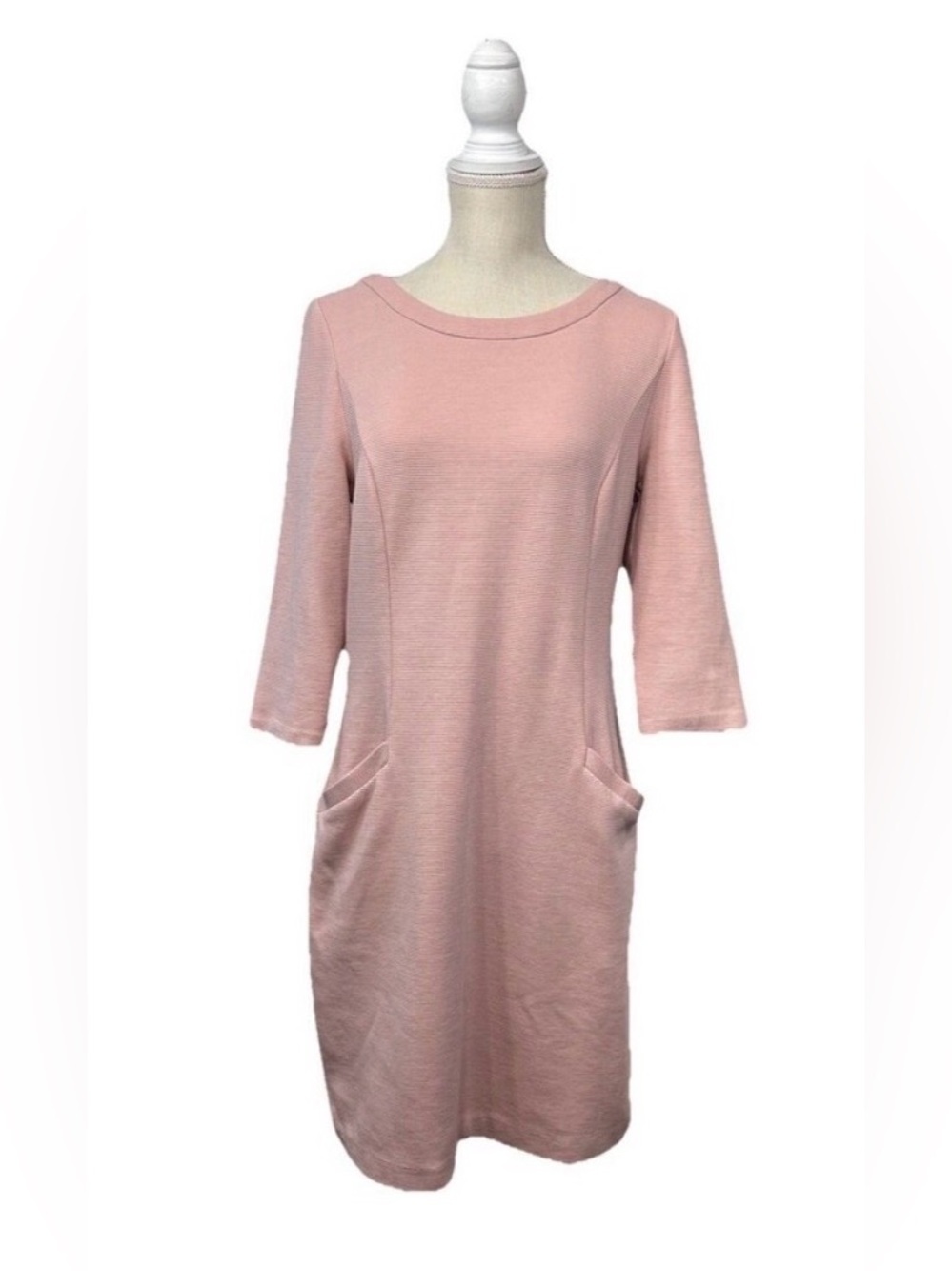 Boden Ottoman Ribbed Shift Dress Size 8R Pink 3/4 Sleeve Pockets Preppy